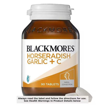 Blackmores Horseradish Garlic + C 90 Tablets for immune support and respiratory health.