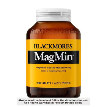 Blackmores MagMin 500mg 250 Tablets – Magnesium supplement bottle for muscle function and relaxation