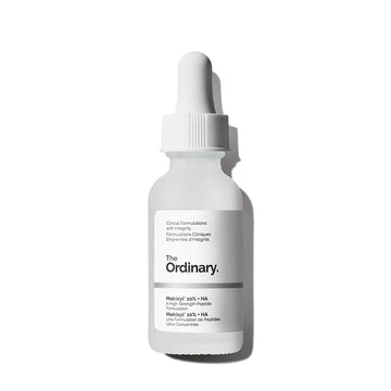 The Ordinary Matrixyl 10% + HA 30mL serum bottle with anti-aging benefits.