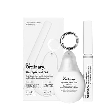 Close-up of The Ordinary Lip & Lash skincare set