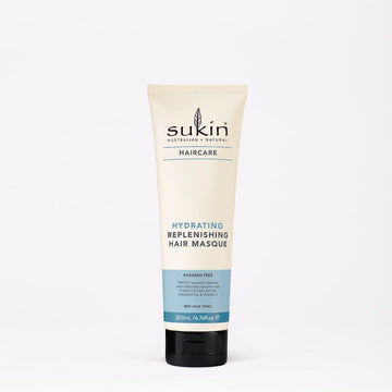 Sukin Hydrating Replenishing Hair Masque tube on a white background