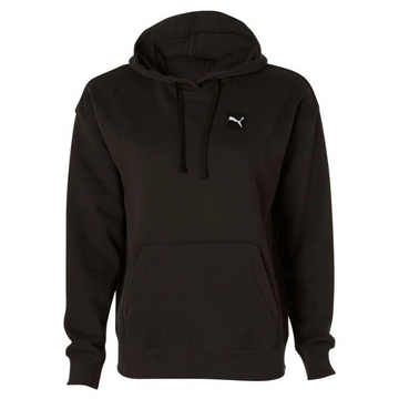 Black hoodie with a small logo on a white background