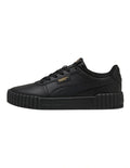Black sneaker with brand logo on a white background