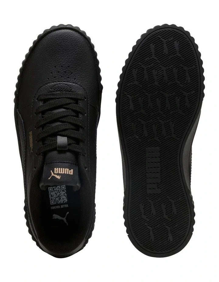 Black Puma sneaker shown from top and bottom on a white background