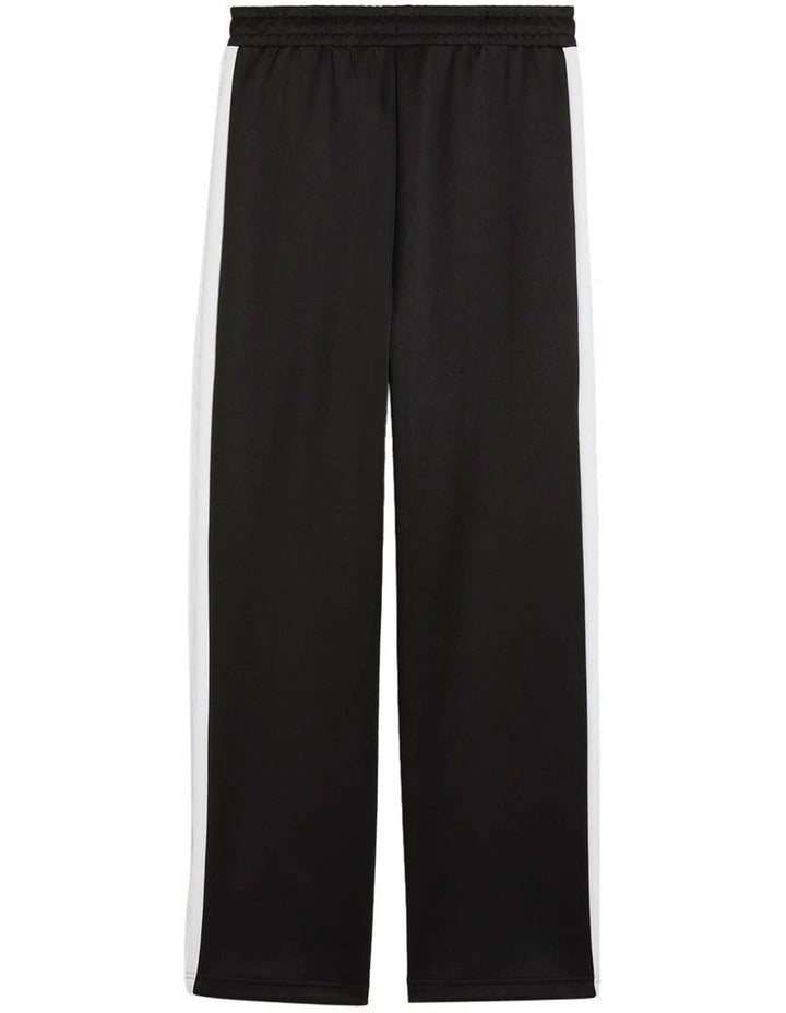 Puma T7 Always On Straight Pants with recycled polyester blend, side stripe panel inserts, zippered seam pockets, elastic waistband, and embroidered Cat Logo