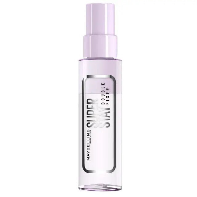 Maybelline Superstay Fixer Spray 24H makeup setting mist for long-lasting, hydrated finish.