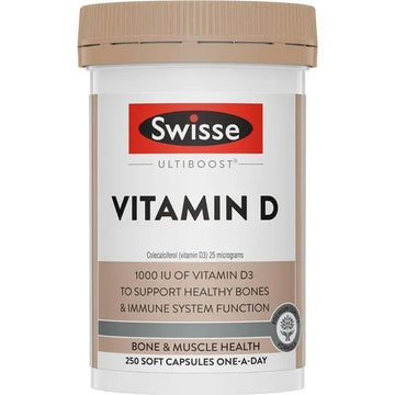 Swisse Vitamin D 250 Capsules – Supports bone, teeth, and immune health. Helps calcium absorption and maintains vitamin D levels.