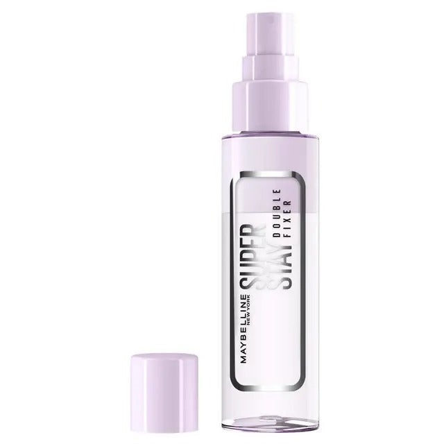 Maybelline Superstay Fixer Spray 24H makeup setting mist for long-lasting, hydrated finish.