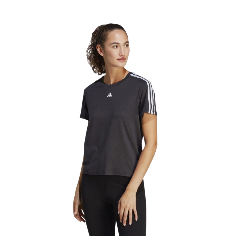 Adidas AEROREADY Train Essentials 3-Stripes T-Shirt in black and white recycled polyester with FreeLift design