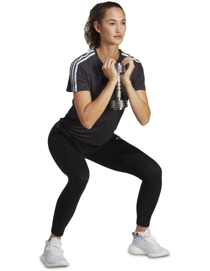 Adidas AEROREADY Train Essentials 3-Stripes T-Shirt in black and white recycled polyester with FreeLift design