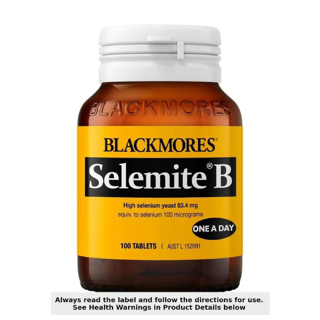Blackmores Selenium B 100 Tablets – A bottle of Blackmores Selenium B supplement offering 100 tablets, designed to support immune function and antioxidant protection.