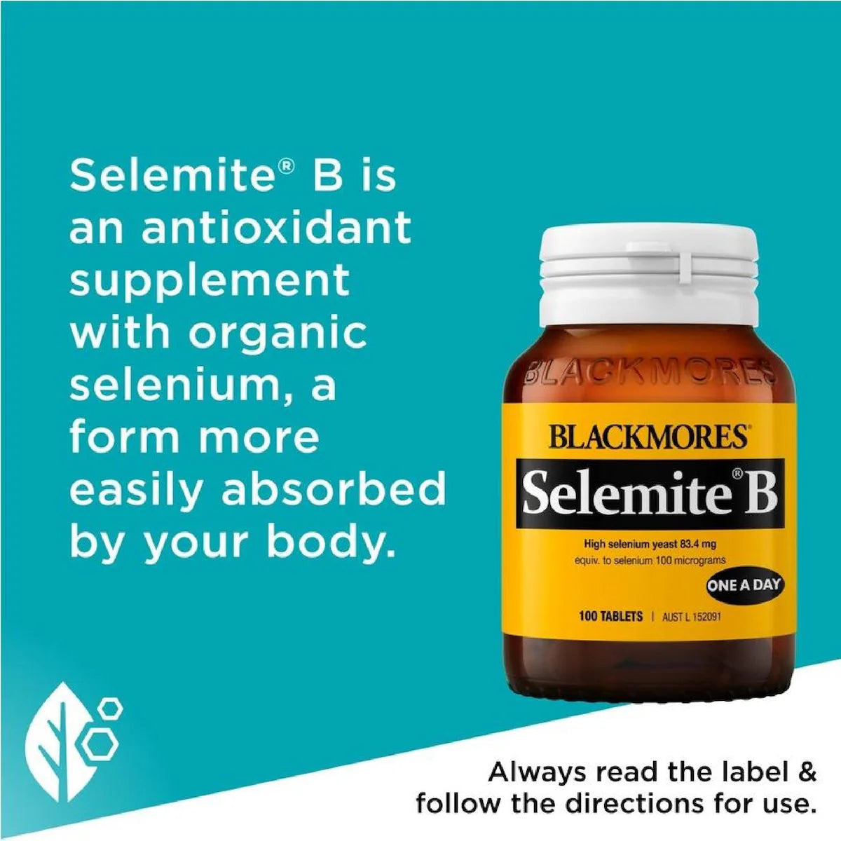 Blackmores Selenium B 100 Tablets – A bottle of Blackmores Selenium B supplement offering 100 tablets, designed to support immune function and antioxidant protection.
