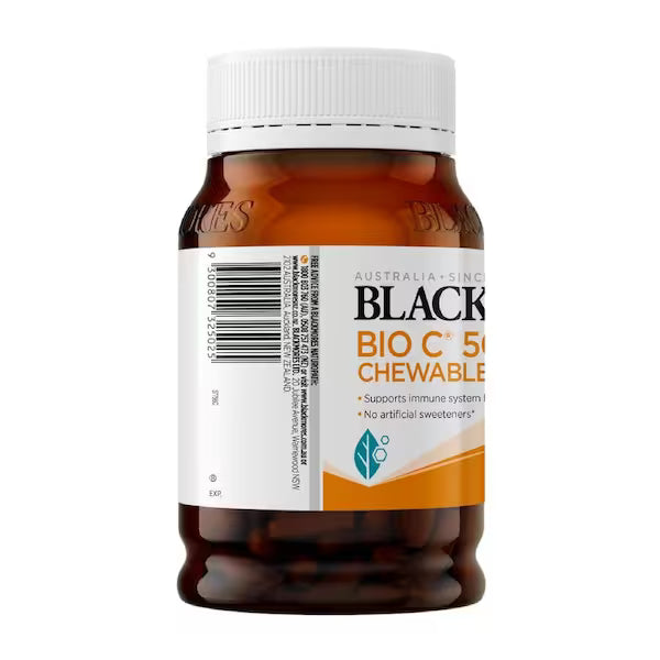 Blackmores Bio C Chewable 500mg 200 Tablets - High-strength Vitamin C supplement in chewable form for immune support and antioxidant protection.