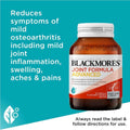 Blackmores Joint Formula Advanced 60 Tablets bottle with a white label, featuring green and yellow branding. A dietary supplement designed to support joint health, containing key ingredients like glucosamine, chondroitin, and MSM for improved mobility and comfort.