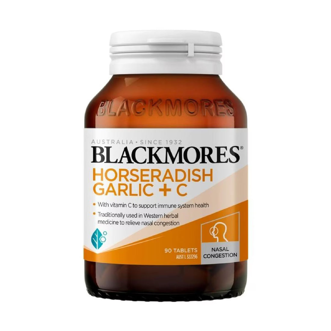 Blackmores Horseradish Garlic + C 90 Tablets for immune support and respiratory health.