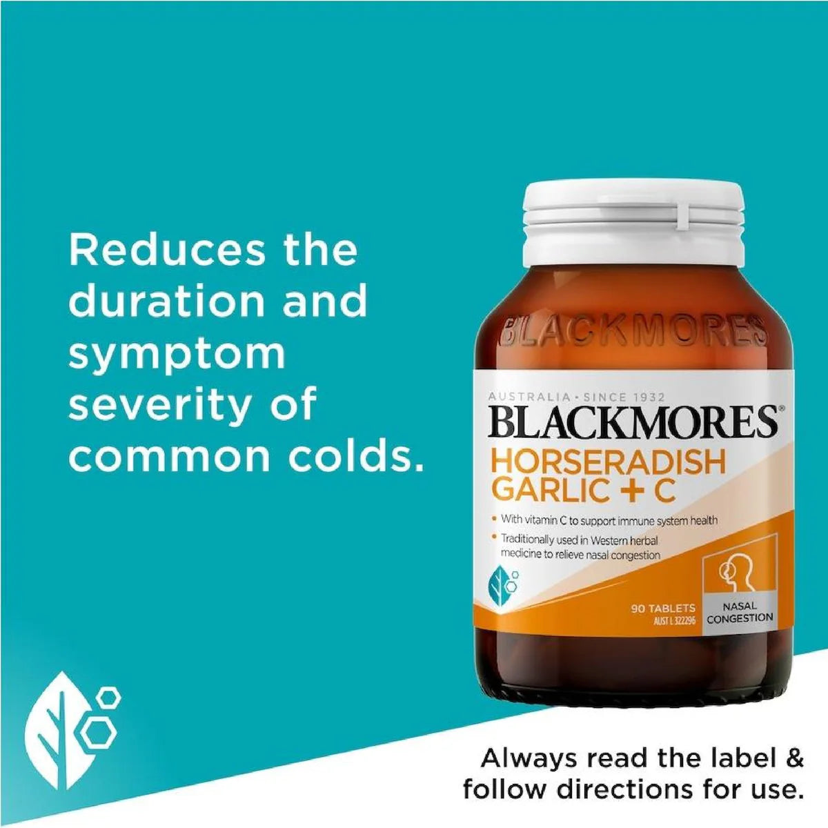 Blackmores Horseradish Garlic + C 90 Tablets for immune support and respiratory health.