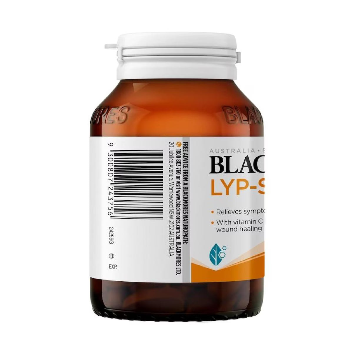 Blackmores Lyp-Sine 100 Tablets is a dietary supplement designed to support immune function and relieve cold sores. This product features 100 tablets in a bottle.