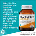 Blackmores Lyp-Sine 100 Tablets is a dietary supplement designed to support immune function and relieve cold sores. This product features 100 tablets in a bottle.