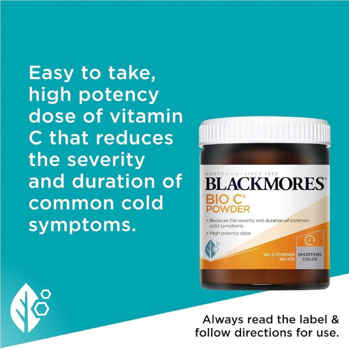 Blackmores Bio C Powder Vitamin C 125g container with a natural, healthy look, featuring a white label and orange branding.