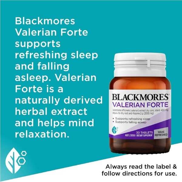 Blackmores Valerian Forte 2000mg 30 Tablets bottle for sleep and relaxation