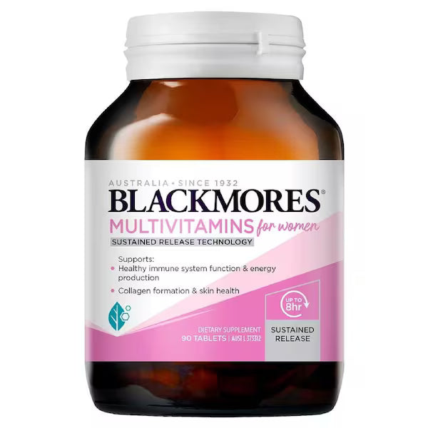 Blackmores Sustained Release Women's Multivitamin 90 Tablets - Essential daily vitamins for women's health, providing sustained release for all-day energy and wellness.
