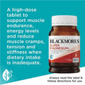 Blackmores Super Magnesium Plus 200 Tablets bottle with a white and blue label, featuring magnesium, vitamin D3, and zinc for muscle health and relaxation.