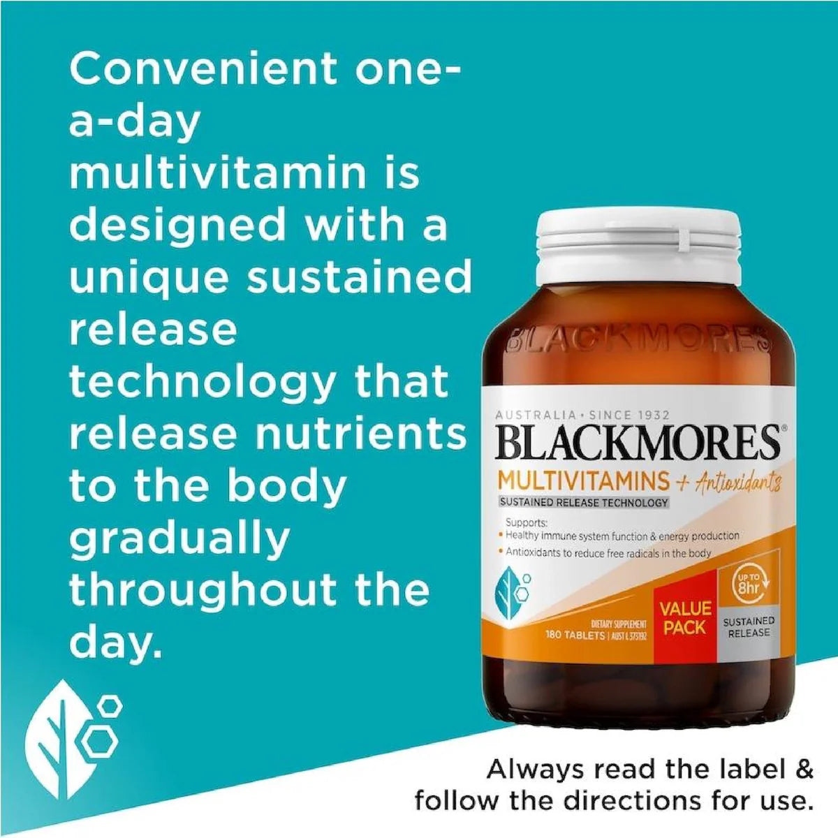 Blackmores Sustained Release Multi + Antioxidants 180 Tablets - High-quality multivitamin supplement for overall health and wellness.