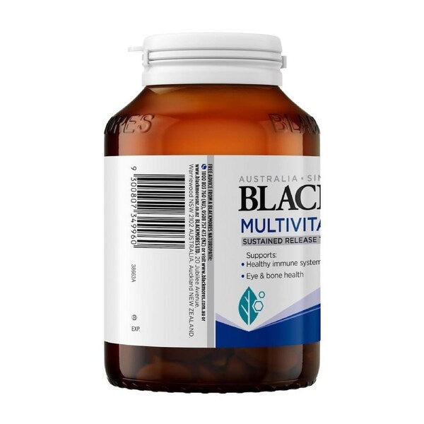 Blackmores Sustained Release Multivitamins for 50+ 90 Tablets bottle with a clear label showcasing a premium multivitamin supplement designed to support health and vitality for individuals aged 50 and over.