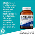 Blackmores Sustained Release Multivitamins for 50+ 90 Tablets bottle with a clear label showcasing a premium multivitamin supplement designed to support health and vitality for individuals aged 50 and over.