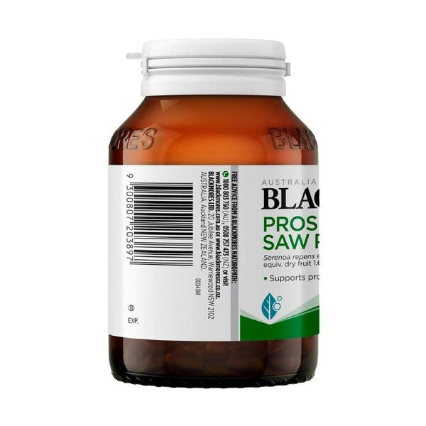 Blackmores Proseren Saw Palmetto Prostate Support 120 Capsules bottle with a white label featuring product details, designed to support prostate health.
