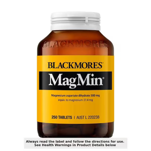 Blackmores MagMin 500mg 250 Tablets – Magnesium supplement bottle for muscle function and relaxation