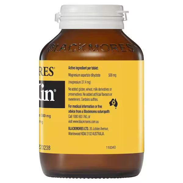 Blackmores MagMin 500mg 250 Tablets – Magnesium supplement bottle for muscle function and relaxation