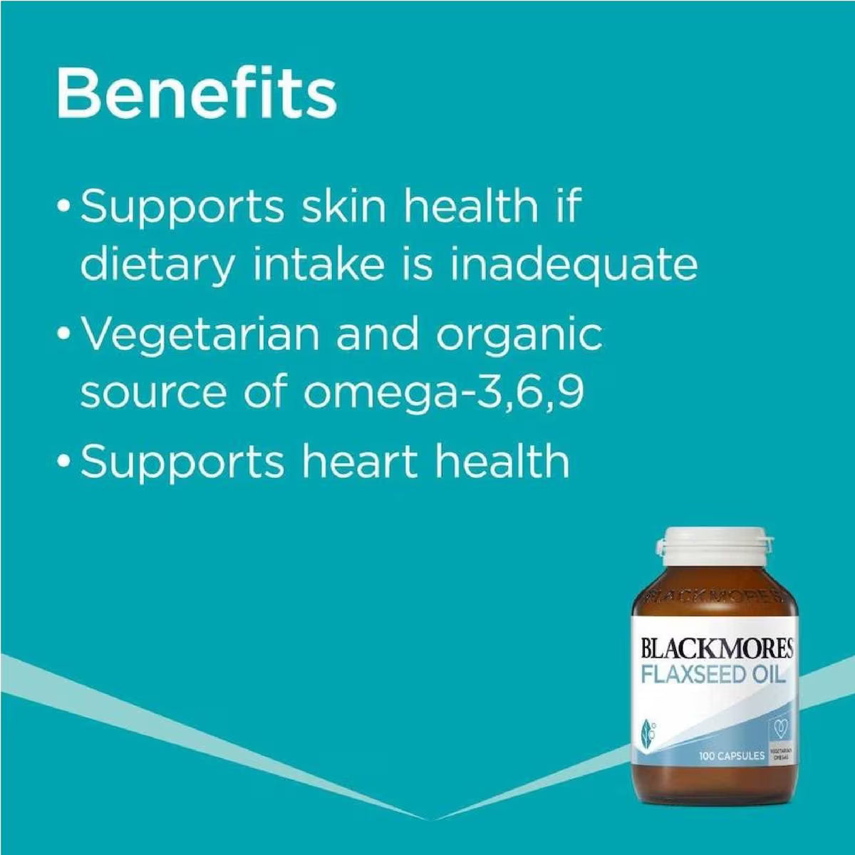 Blackmores Flaxseed Oil 100 Vege Capsules bottle with a clean, modern design showcasing a natural supplement for health benefits.