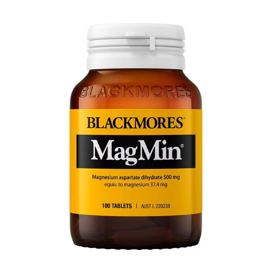 Blackmores MagMin 500mg 100 Tablets bottle showing the front packaging with product details.