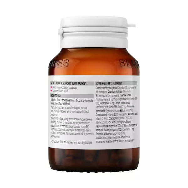Blackmores Sugar Balance 90 Tablets - A bottle of Blackmores Sugar Balance containing 90 tablets designed to support healthy blood sugar levels and overall wellness.