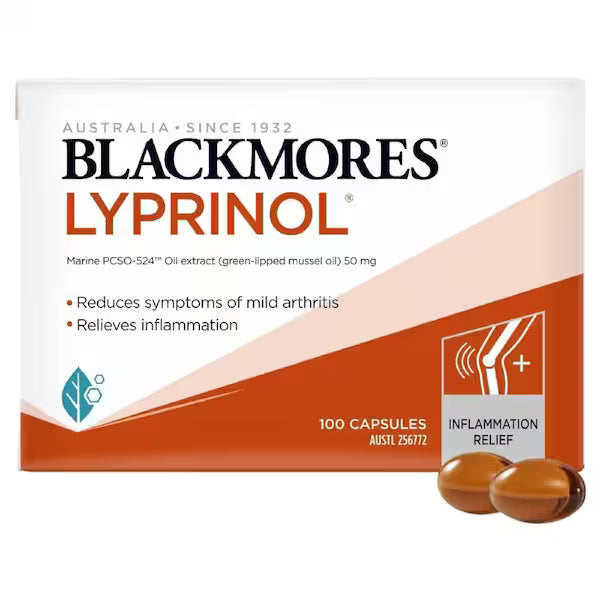 Blackmores Lyprinol 100 Capsules - Natural supplement for joint health, supporting mobility and reducing inflammation.