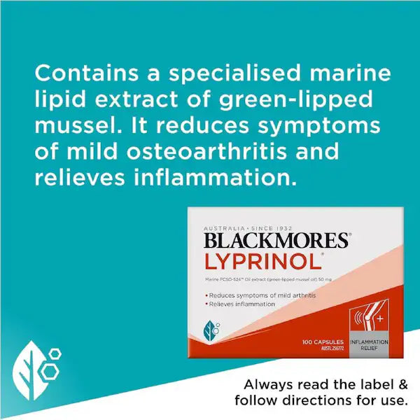 Blackmores Lyprinol 100 Capsules - Natural supplement for joint health, supporting mobility and reducing inflammation.