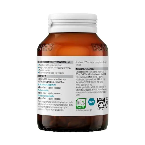 Blackmores Plant Based Omega Mini 120 Capsules, vegan-friendly omega supplement, promotes heart and brain health
