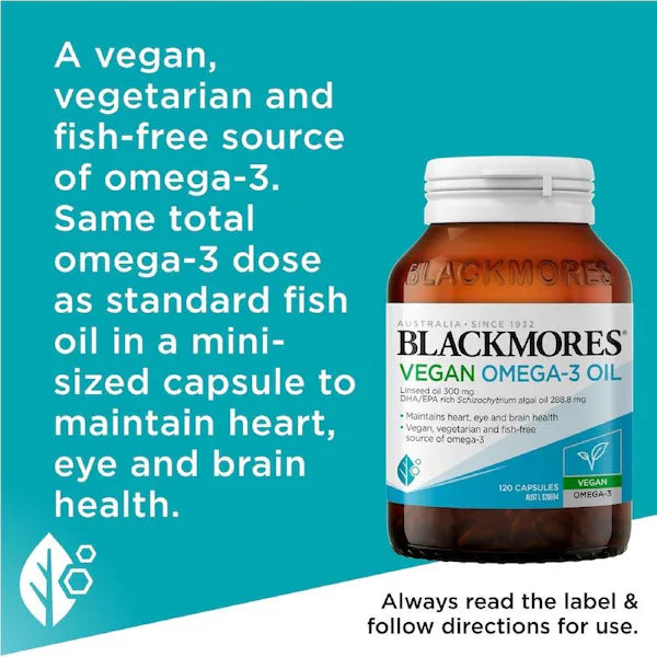 Blackmores Plant Based Omega Mini 120 Capsules, vegan-friendly omega supplement, promotes heart and brain health