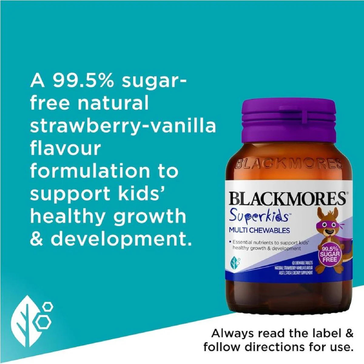 Blackmores Superkids Multi Chewables 60 Tablets, a dietary supplement with essential vitamins and minerals for children's growth and development.