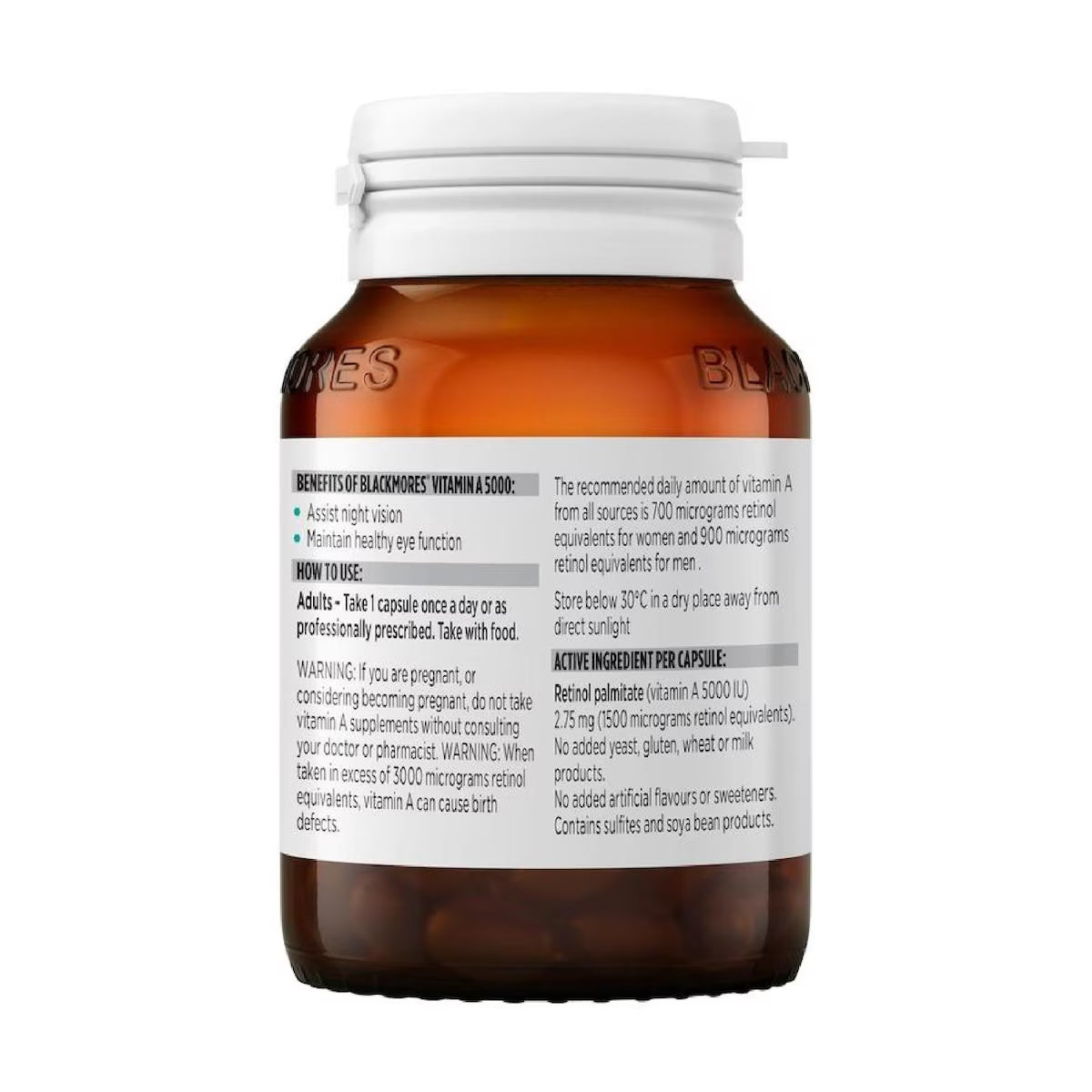 Blackmores Vitamin A 5000IU 150 Capsules – High-quality vitamin A supplement for skin health, immune support, and eye care. Pack of 150 easy-to-swallow capsules.