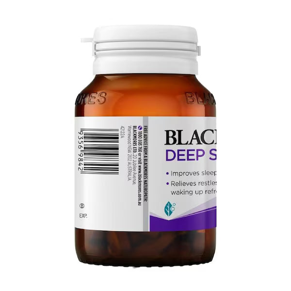 Blackmores Deep Sleep 60 Tablets, a natural sleep aid supplement designed to promote restful sleep and improve overall sleep quality.