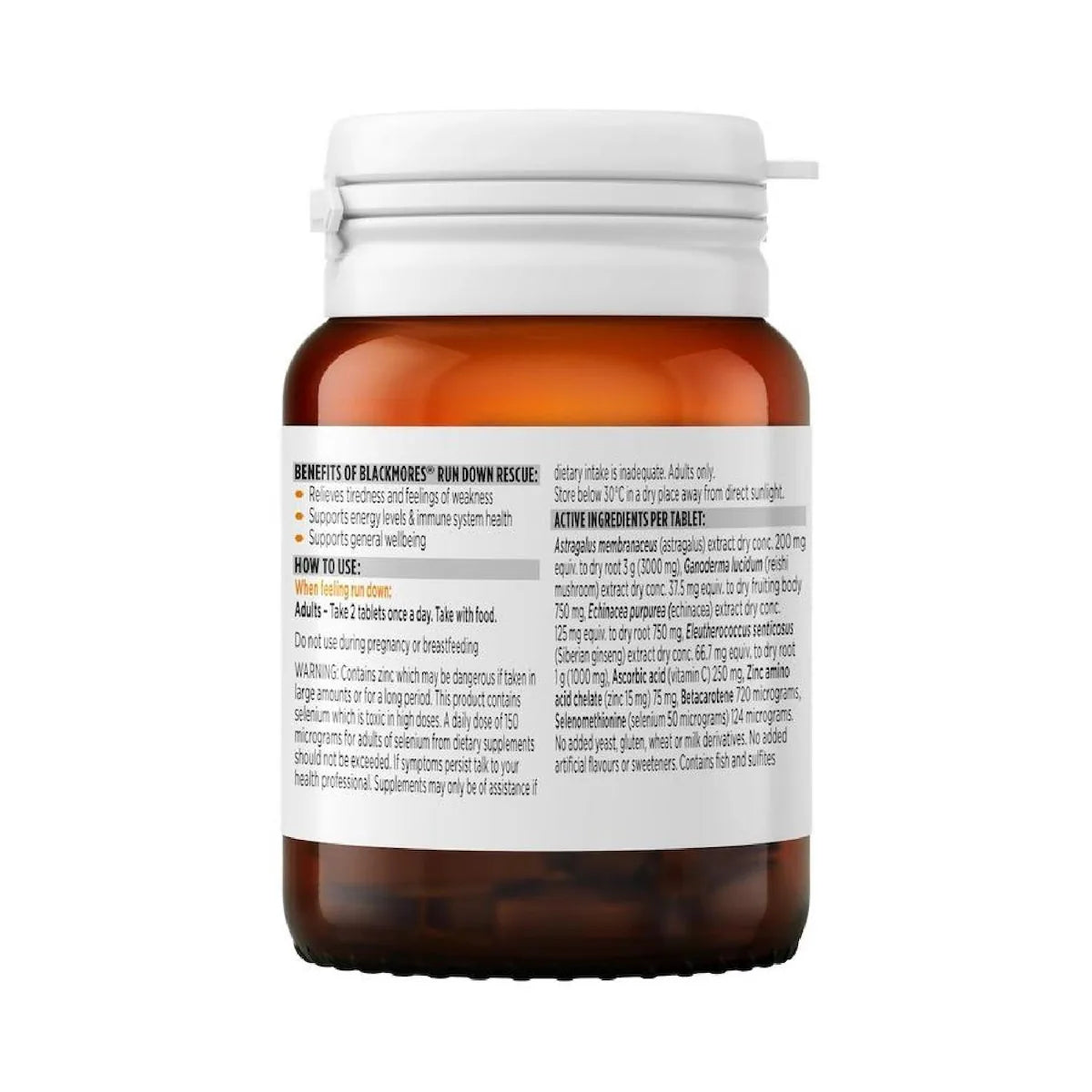 Blackmores Run Down Rescue 30 Tablets - Energy and Vitality Supplement