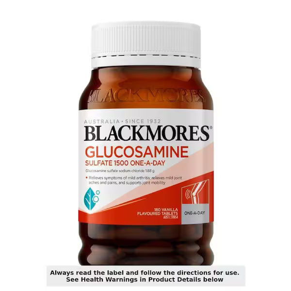 Blackmores Glucosamine Sulfate 1500mg One-a-day 180 Tablets for joint health support and flexibility.
