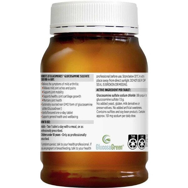 Blackmores Glucosamine Sulfate 1500mg One-a-day 180 Tablets for joint health support and flexibility.
