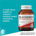 Blackmores Bio Magnesium 100 Tablets packaging with a clean, simple design showcasing the product details, highlighting the 100 tablets for magnesium supplementation.