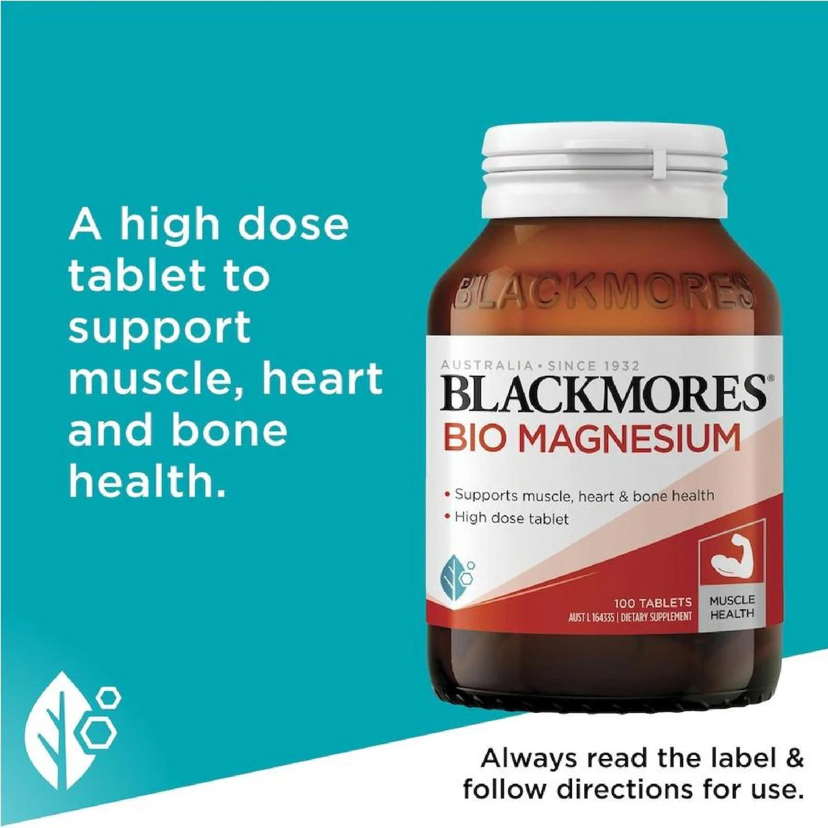 Blackmores Bio Magnesium 100 Tablets packaging with a clean, simple design showcasing the product details, highlighting the 100 tablets for magnesium supplementation.