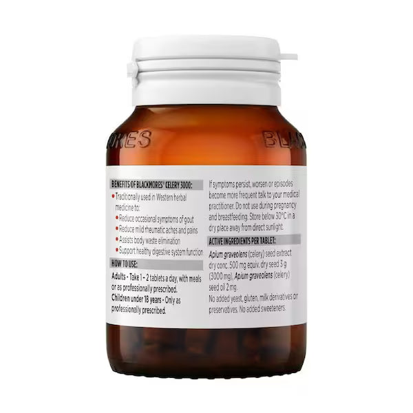 Blackmores Celery 3000 50 Tablets bottle, dietary supplement for joint and muscle health, front view.