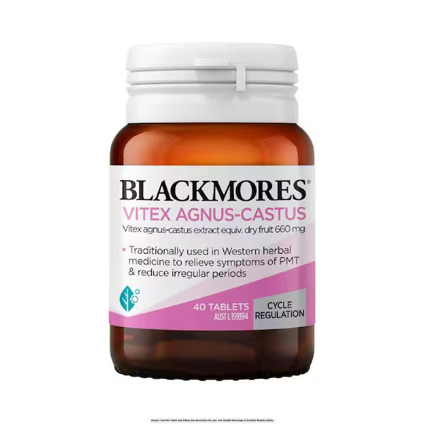 Blackmores Vitex Agnus Castus 40 Tablets, a natural supplement for women's health, supporting hormonal balance and menstrual cycle regulation.