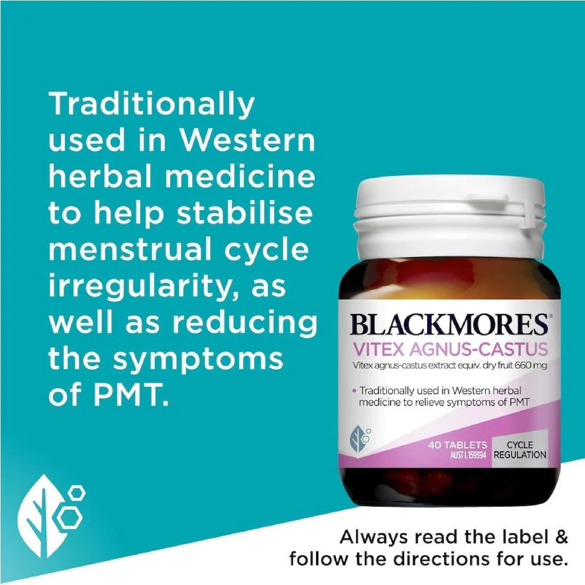 Blackmores Vitex Agnus Castus 40 Tablets, a natural supplement for women's health, supporting hormonal balance and menstrual cycle regulation.
